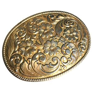 Vintage 24kt gold plate CHAMBERS PHOENIX floral belt buckle - Made in USA